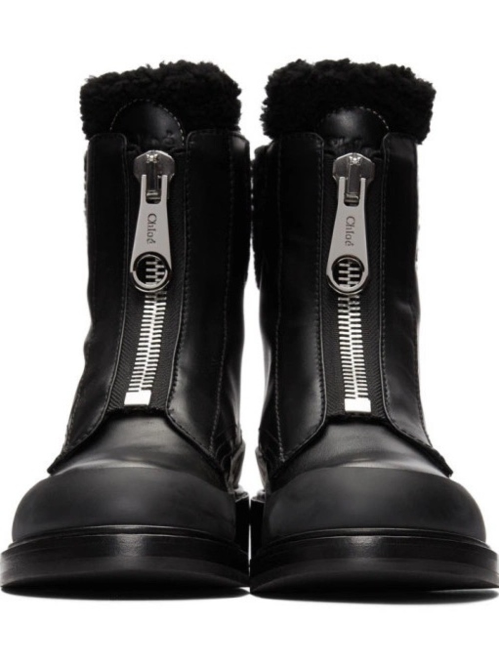 Chloe Black Leather Zip Shearling-Trim Ankle Boots